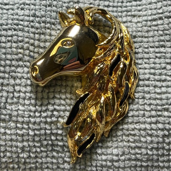 Boutons De Manchette Vintage Tête De Cheval Et Fer à Cheval - Doré Et Argenté/noir - Occasion